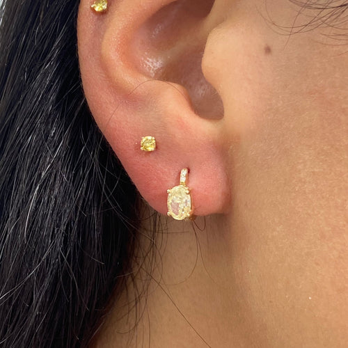 Natural yellow diamond earrings, everyday diamond huggie with unique canary diamond.