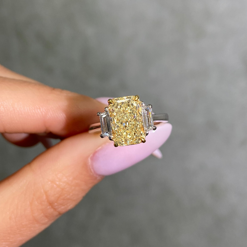 3.01ct Light Yellow Elongated Radiant Diamond Engagement Ring