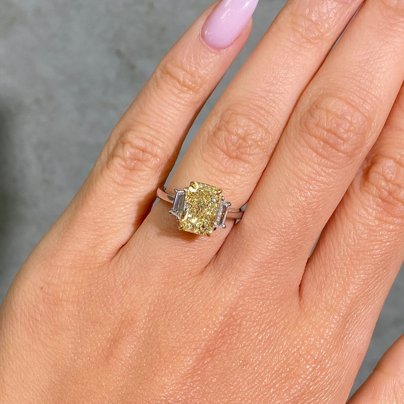 3.01ct Light Yellow Elongated Radiant Diamond Engagement Ring