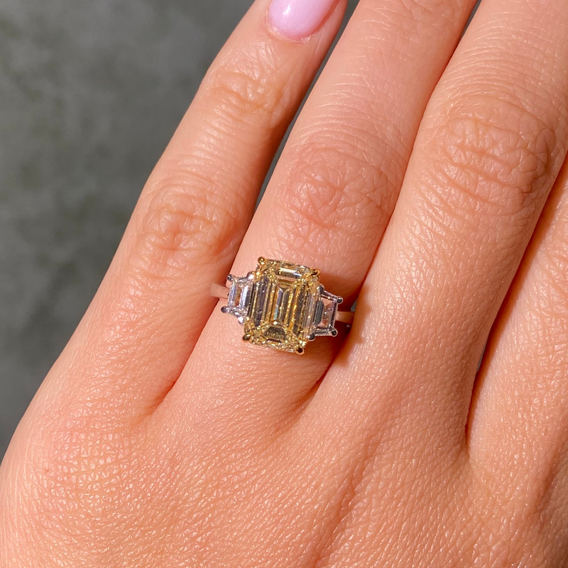 4.05ct Light Yellow Emerald Diamond Engagement Ring