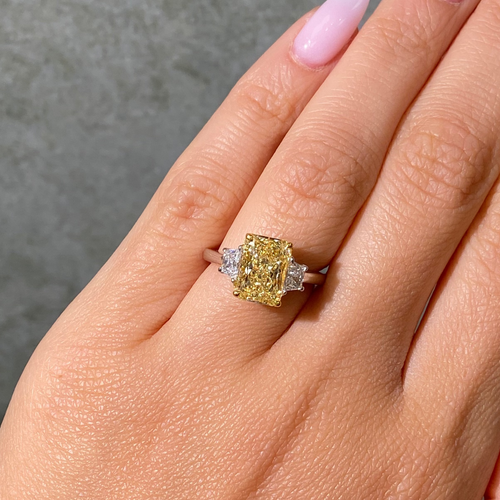 3ct Light Yellow Elongated Radiant Diamond Engagement Ring