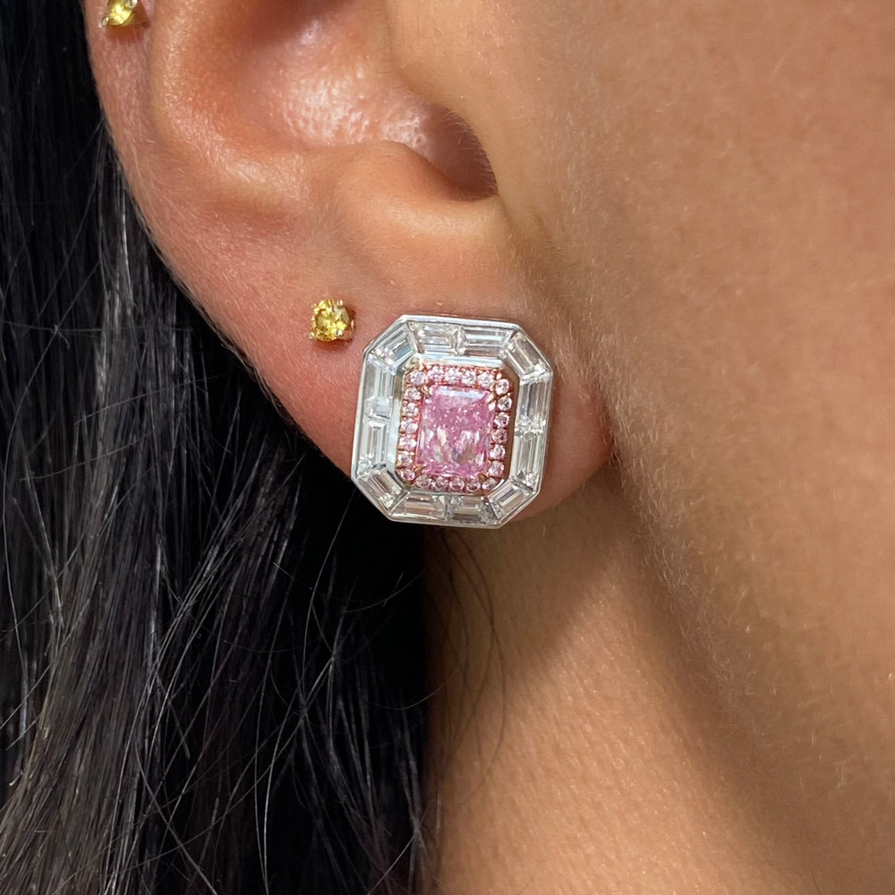Pink Elongated Radiant diamond fine jewelry, handcrafted by Rare Colors by Namdar
