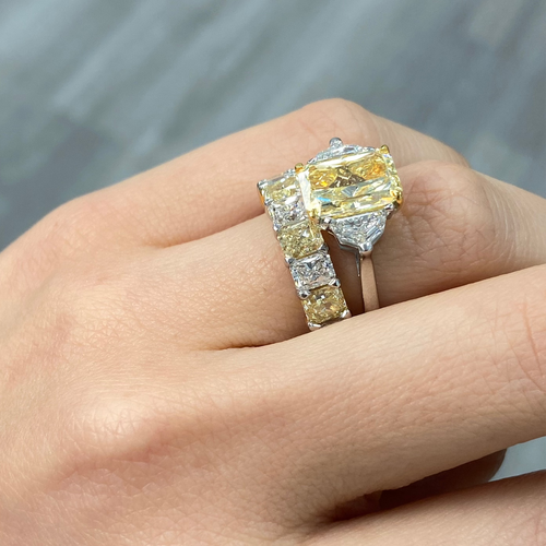 3.23 Carat Fancy Light Yellow Elongated Radiant Diamond Engagement Ring