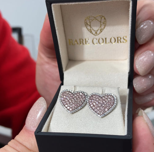 Ethereal Pink and White Diamond Heart Stud earrings.