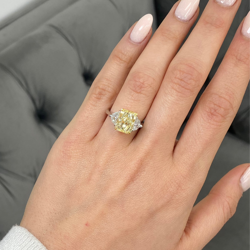 3.23 Carat Fancy Light Yellow Elongated Radiant Diamond Engagement Ring