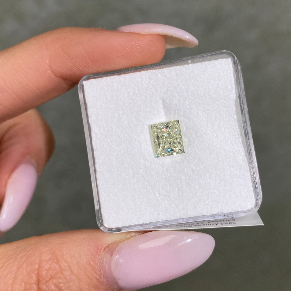 2.00ct Fancy Light Grayish Yellowish Green Elongated Princess Cut Diamond
