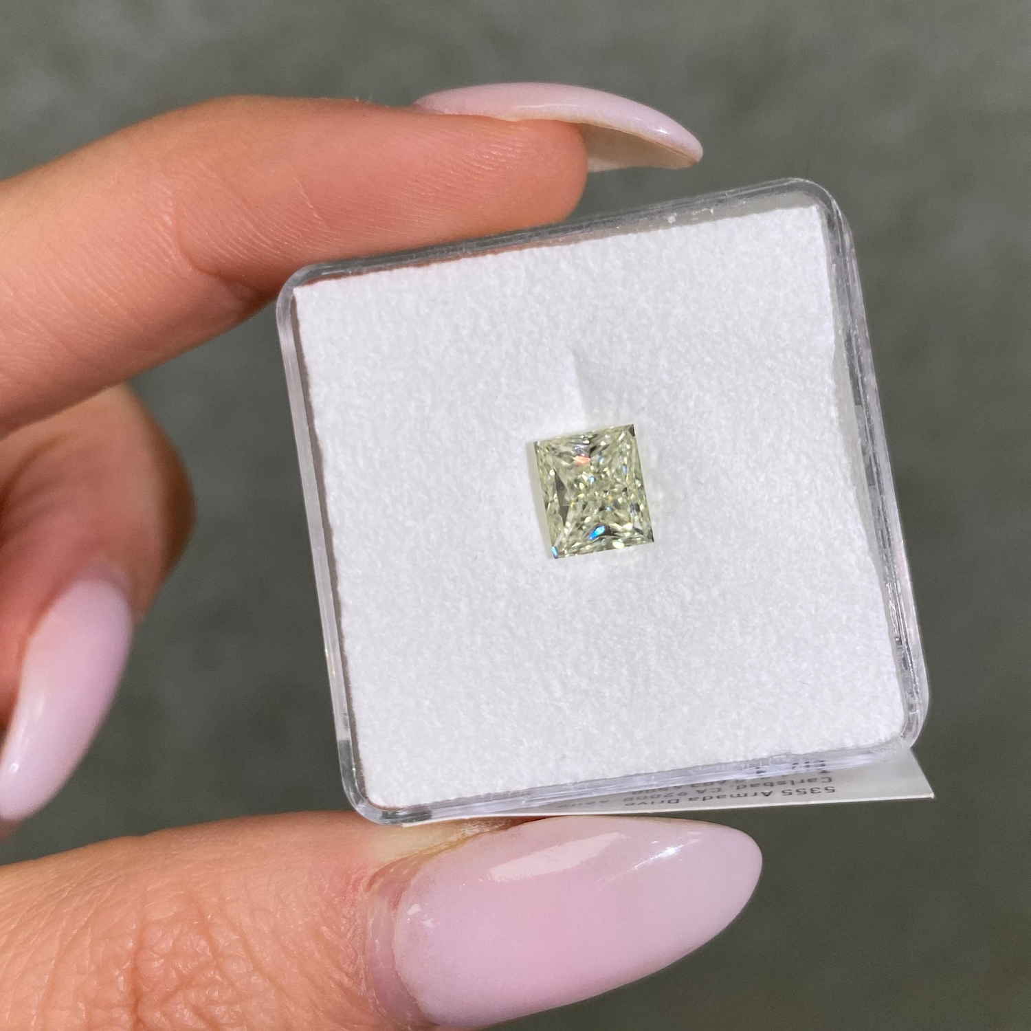 2.00ct Fancy Light Grayish Yellowish Green Elongated Princess Cut Diamond