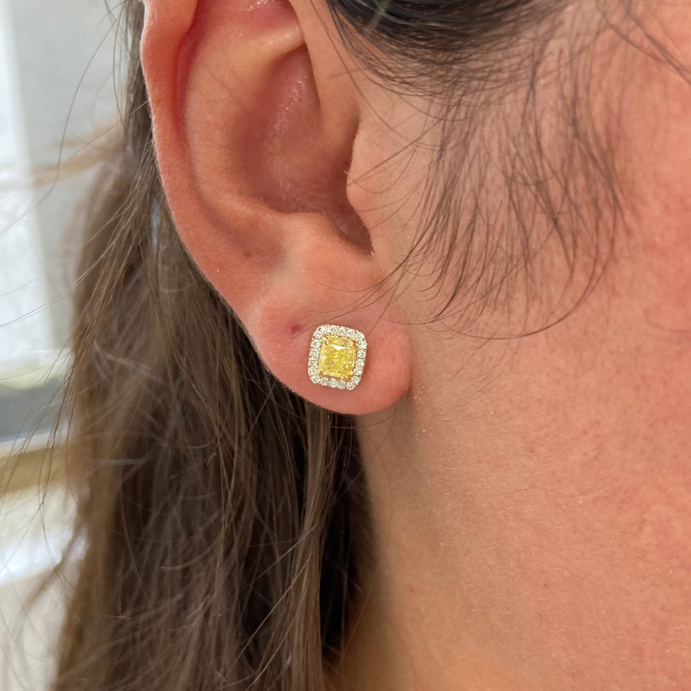 Natural Intense Yellow Cushion diamond fine jewelry — Rare Colors by Namdar NYC