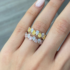 Alternating Pink and White Pear Diamond Half Eternity Band