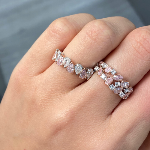 Alternating Pink and White Pear Diamond Half Eternity Band