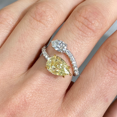 Yellow and White Pear Diamond Spiral Ring