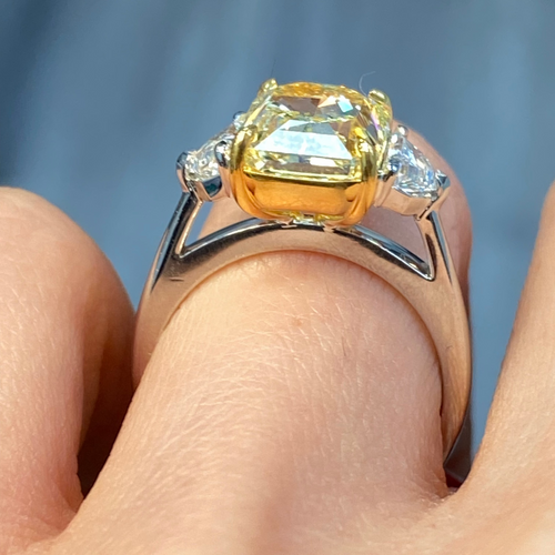 5 Carat Fancy Light Yellow Elongated Radiant Diamond Engagement Ring