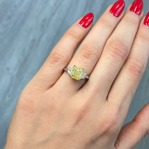 2.5ct Fancy Yellow Elongated Radiant Diamond Engagement Ring