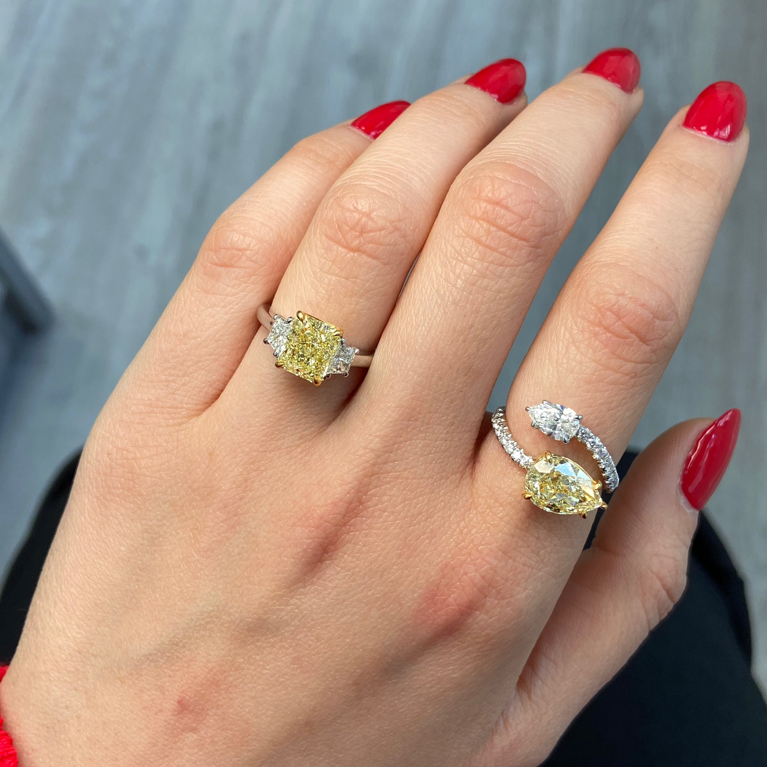 2.5ct Fancy Yellow Elongated Radiant Diamond Engagement Ring