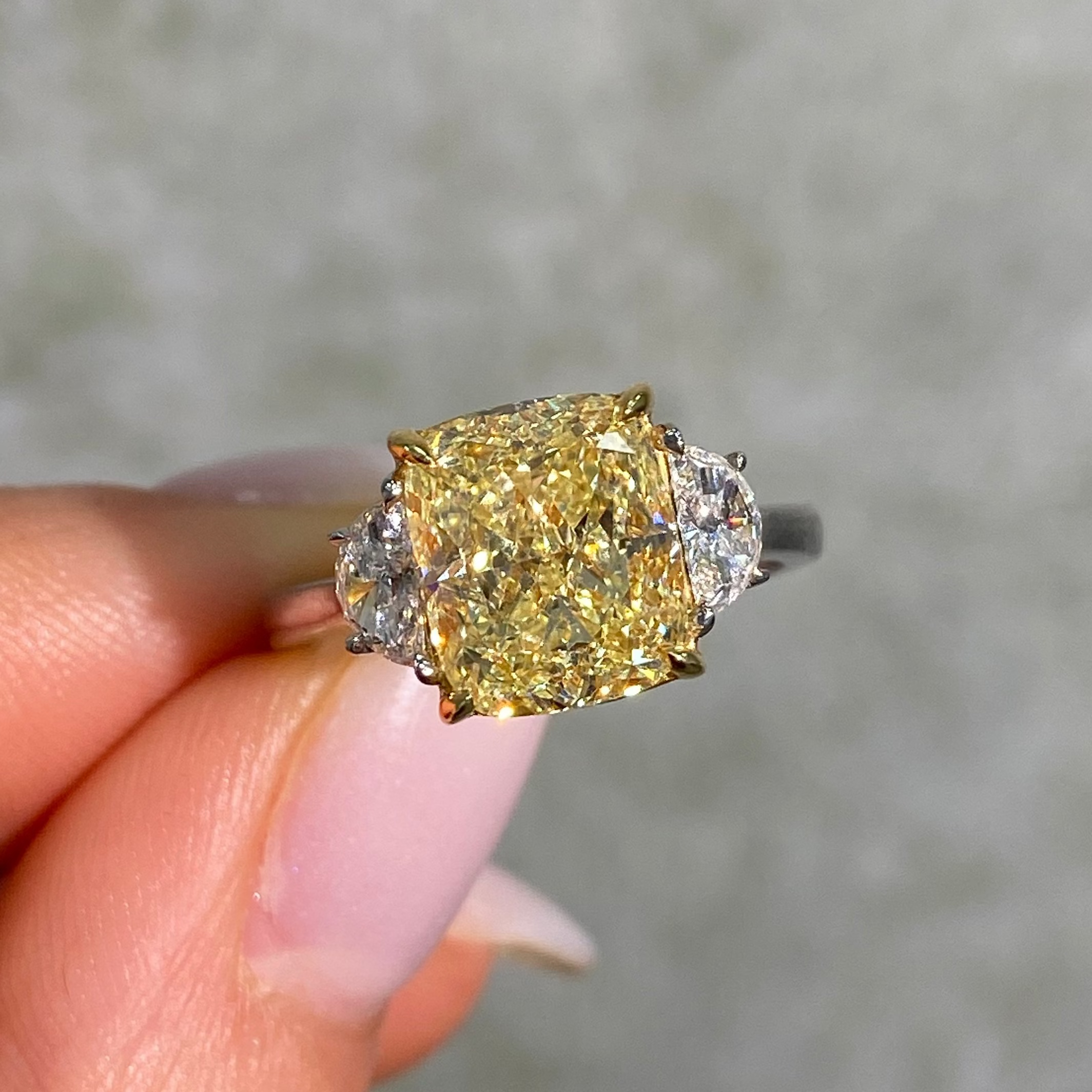 4.02ct Fancy Yellow Cushion Diamond Engagement Ring