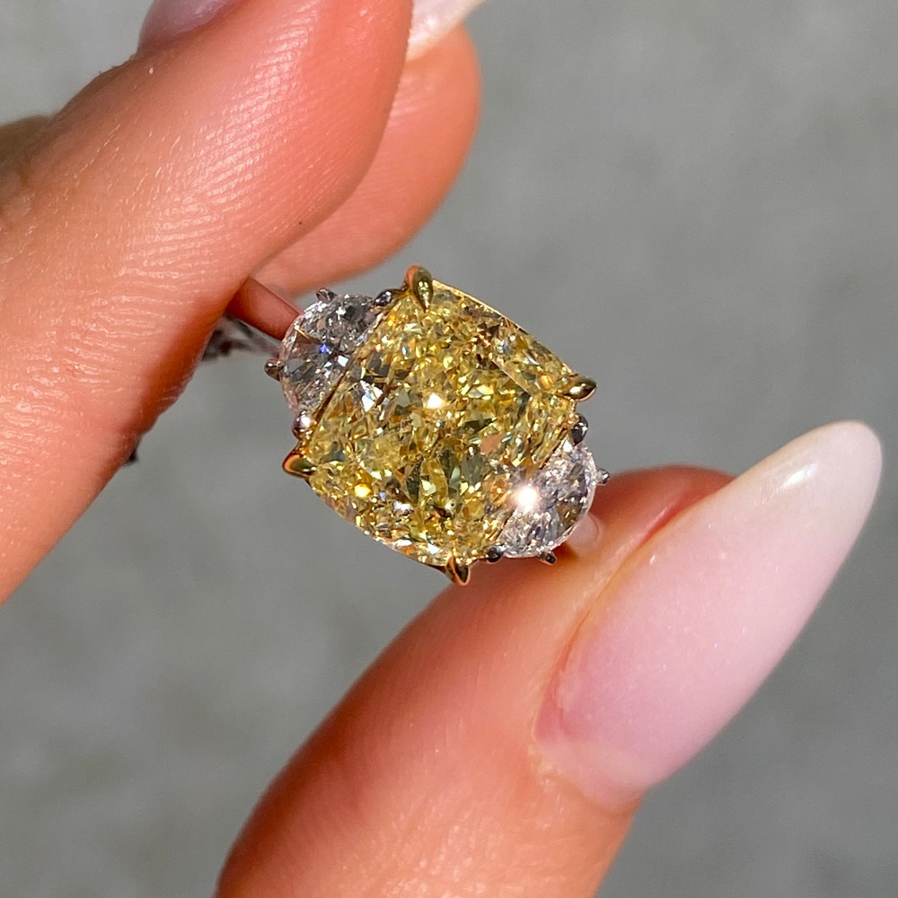 4.02ct Fancy Yellow Cushion diamond engagement ring by Rare Colors by Namdar, New York City