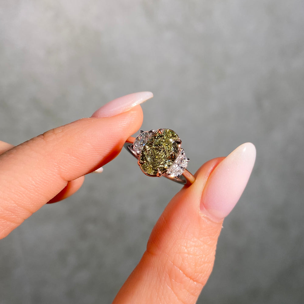 3ct Green Oval Diamond Engagement Ring