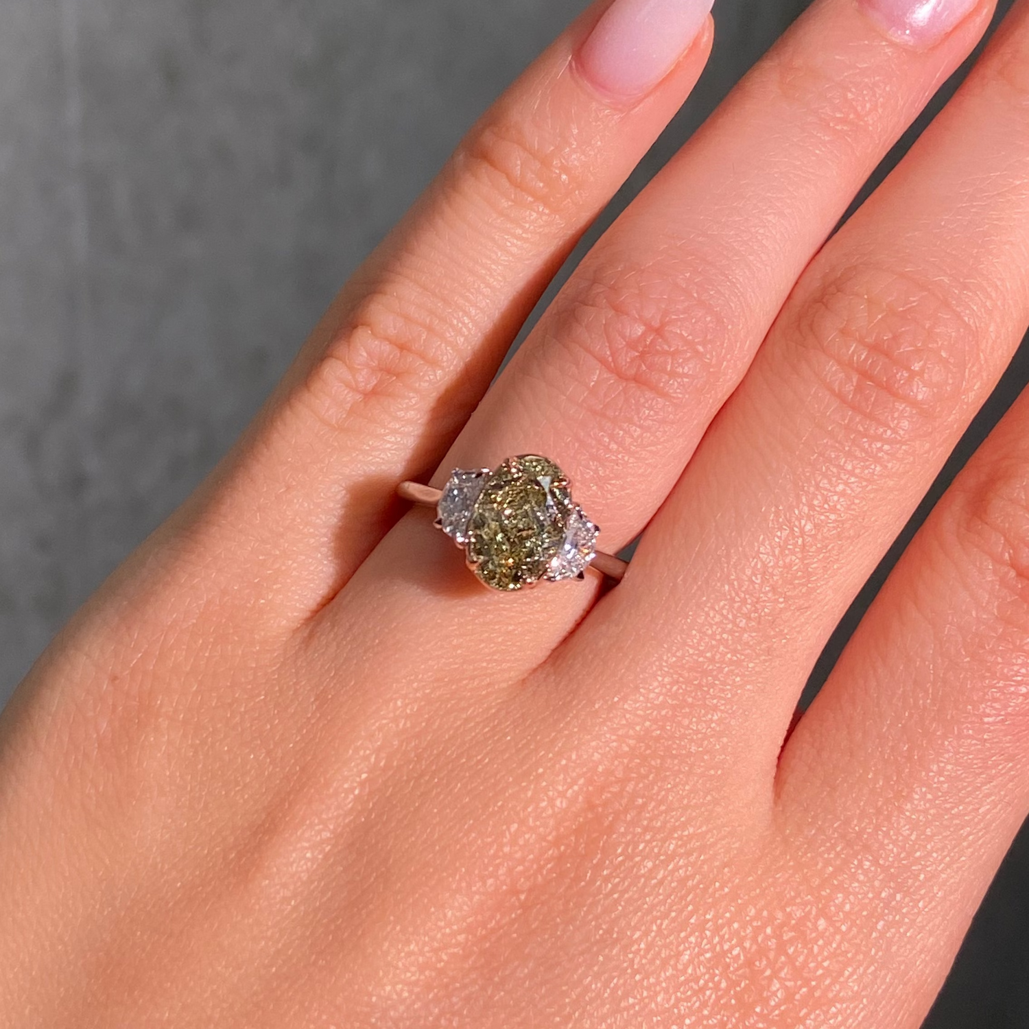 3ct Green Oval Diamond Engagement Ring