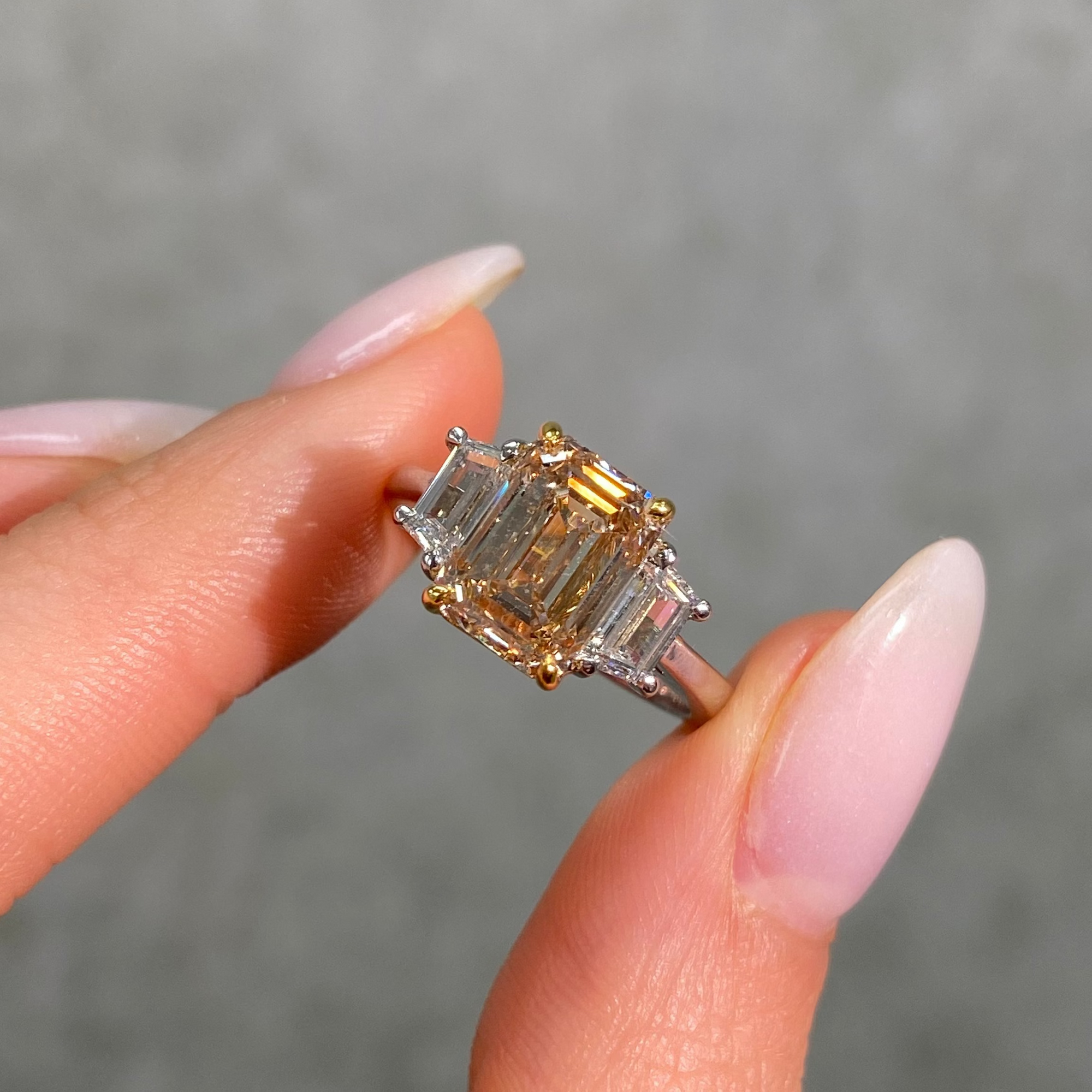 3.01ct Champagne Emerald diamond engagement ring by Rare Colors by Namdar, New York City
