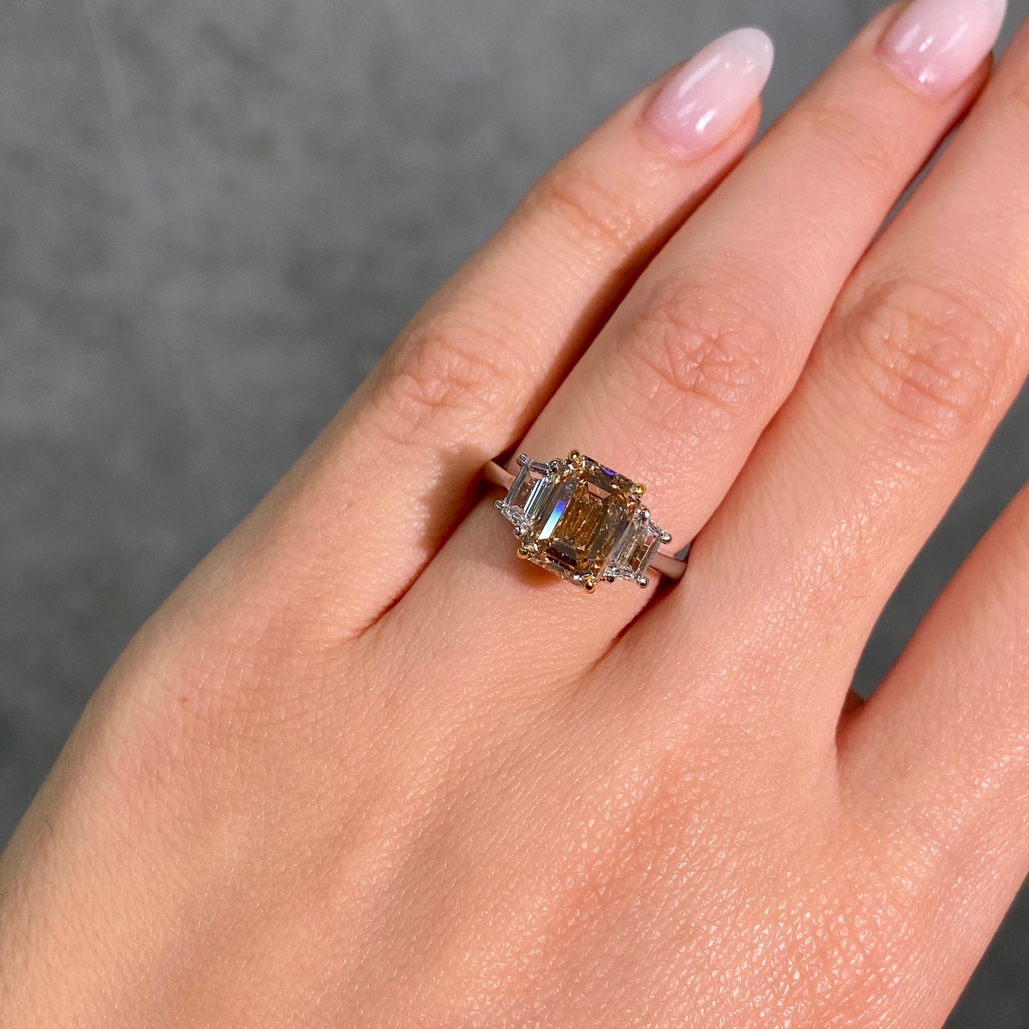 3.01ct Champagne Emerald Diamond Engagement Ring
