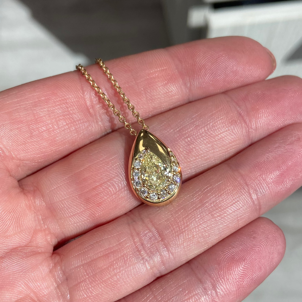 Natural Yellow Pear diamond pendant — Rare Colors by Namdar NYC