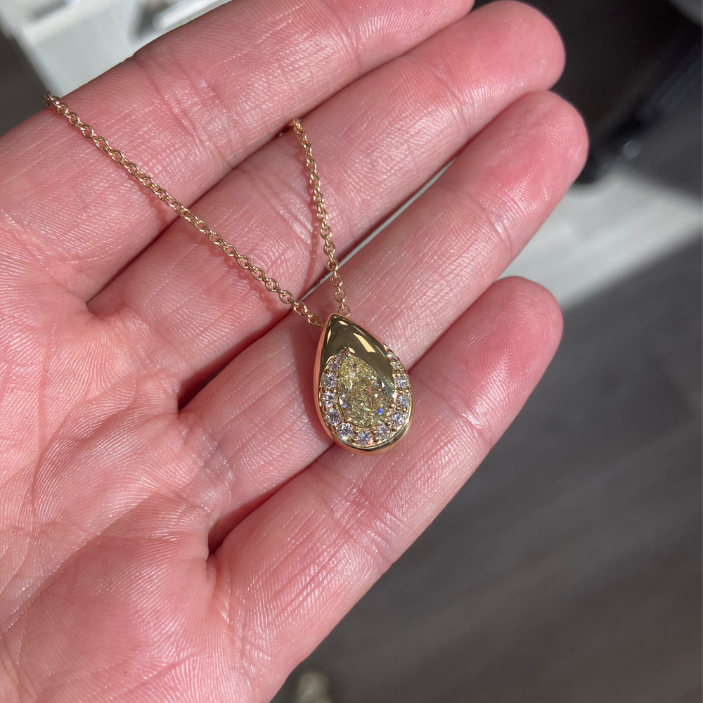 GIA Yellow Pear diamond pendant at Rare Colors by Namdar, 5th Avenue New York