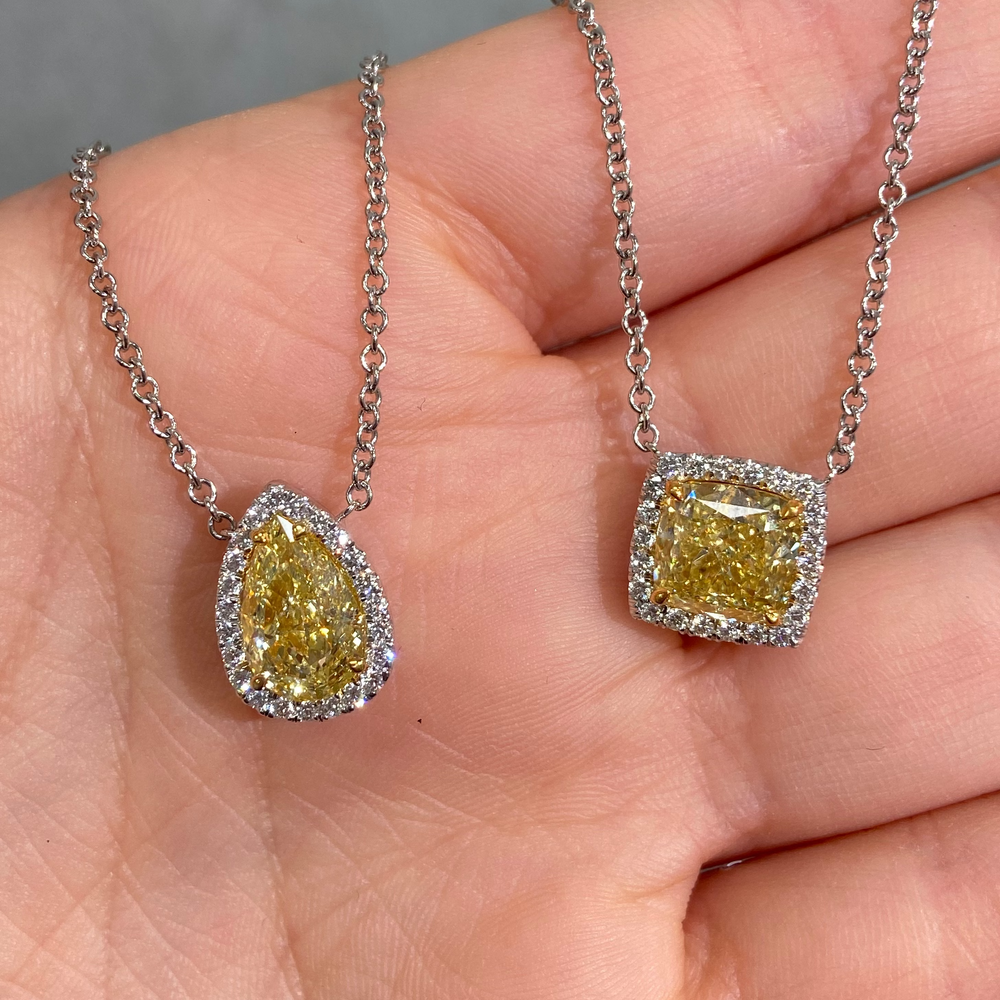 Rare Colors by Namdar 2.7ct Fancy Yellow Cushion diamond pendant, New York City