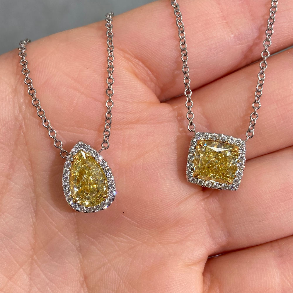 2 Carat Fancy Yellow Pear Diamond Halo Pendant