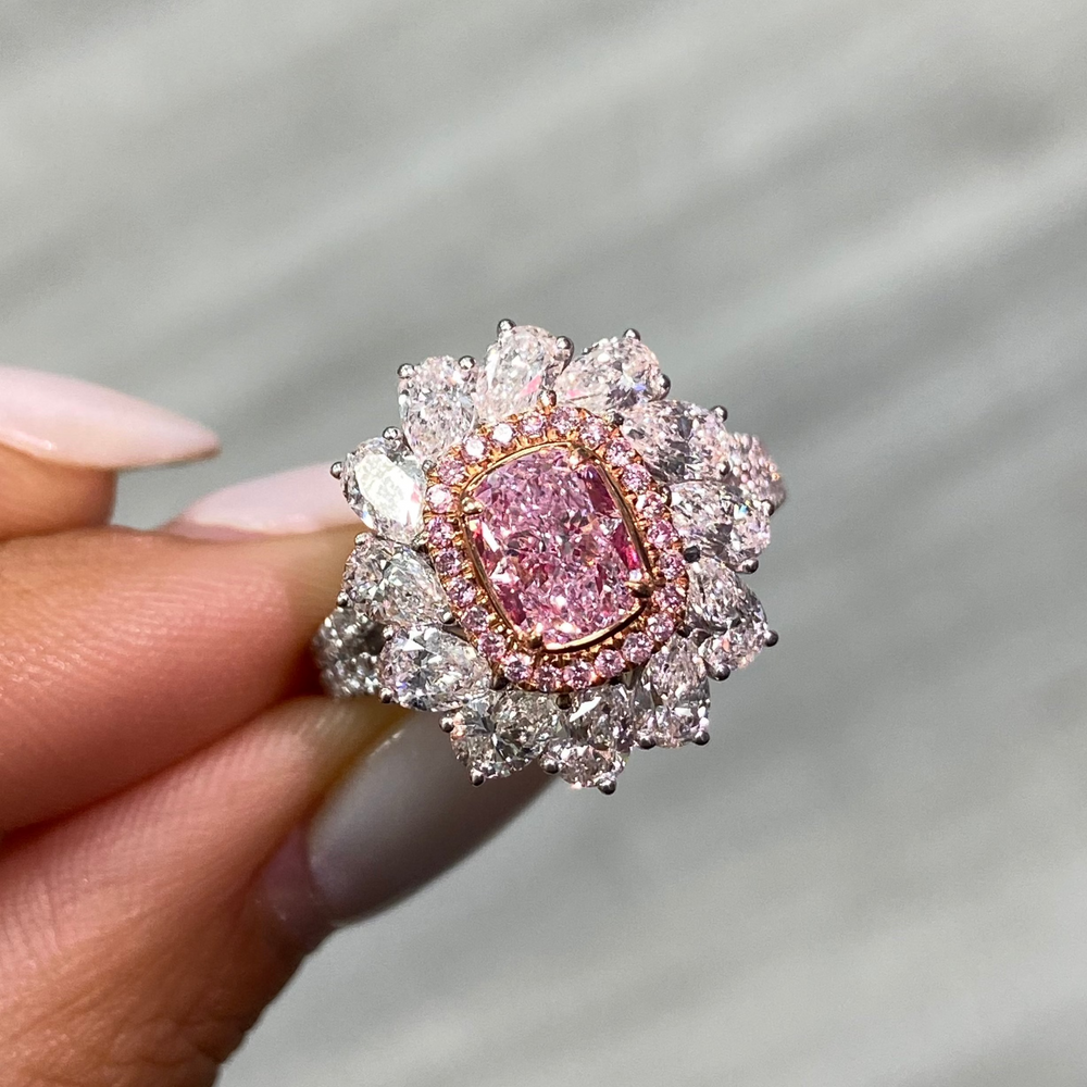 Natural 1ct Light Pink Cushion diamond ring — Rare Colors by Namdar NYC