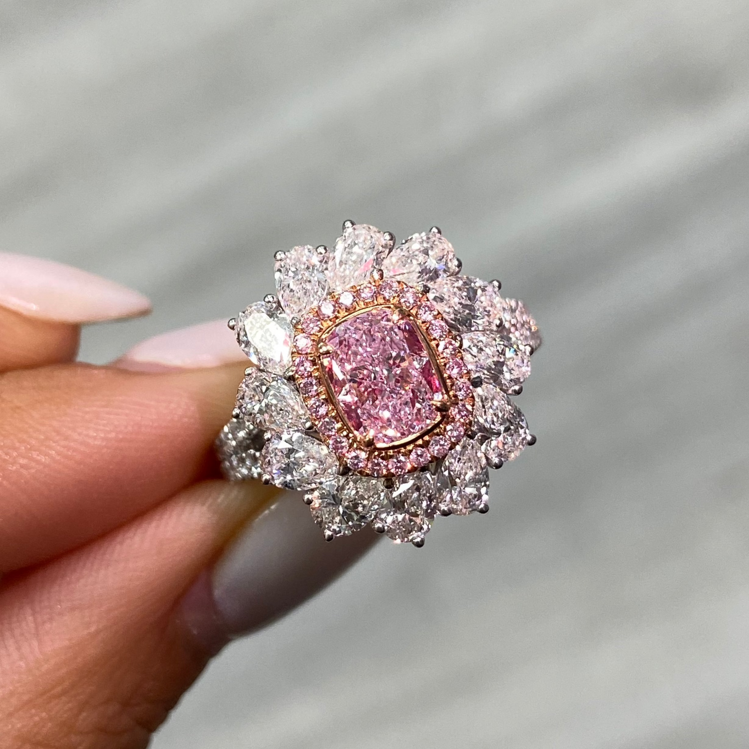 Natural 1ct Light Pink Cushion diamond ring — Rare Colors by Namdar NYC