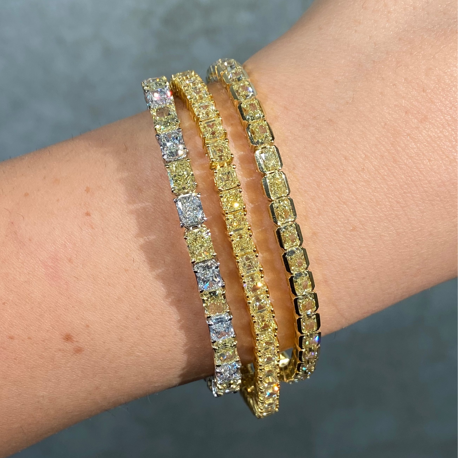 12 Carat Fancy Yellow Diamond Bezel Set Tennis Bracelet