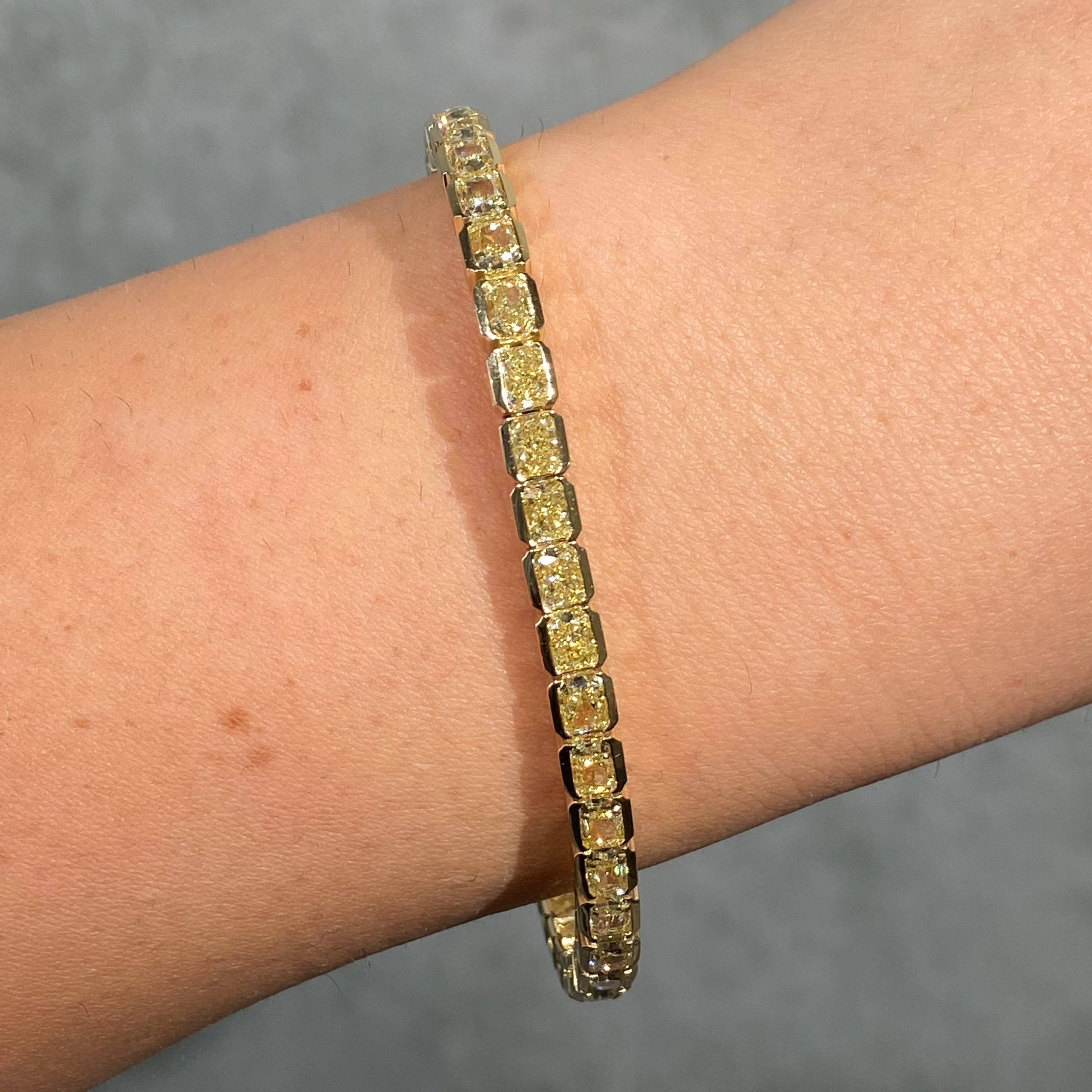 12 Carat Fancy Yellow Diamond Bezel Set Tennis Bracelet