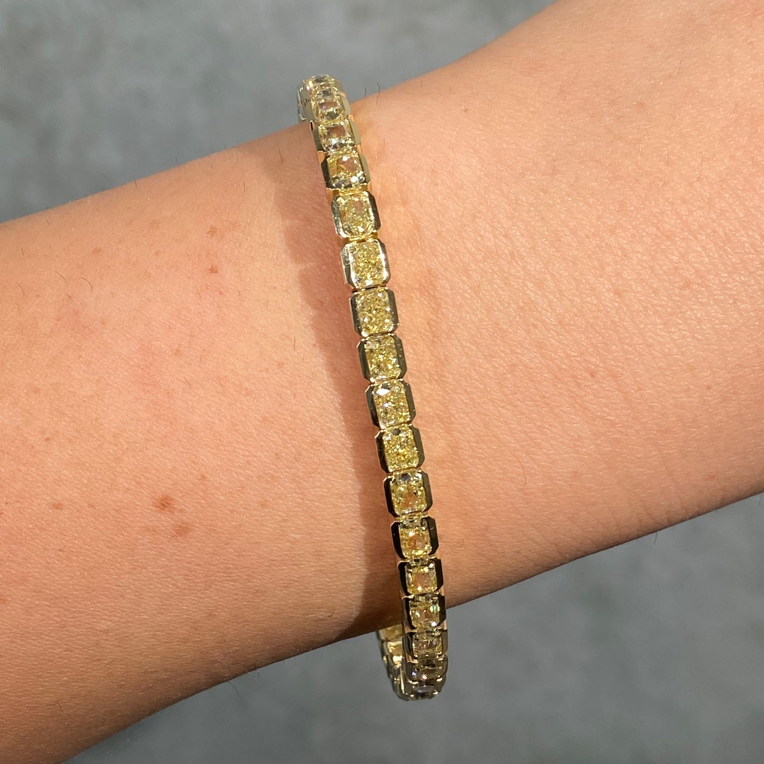 12 Carat Fancy Yellow Diamond Bezel Set Tennis Bracelet