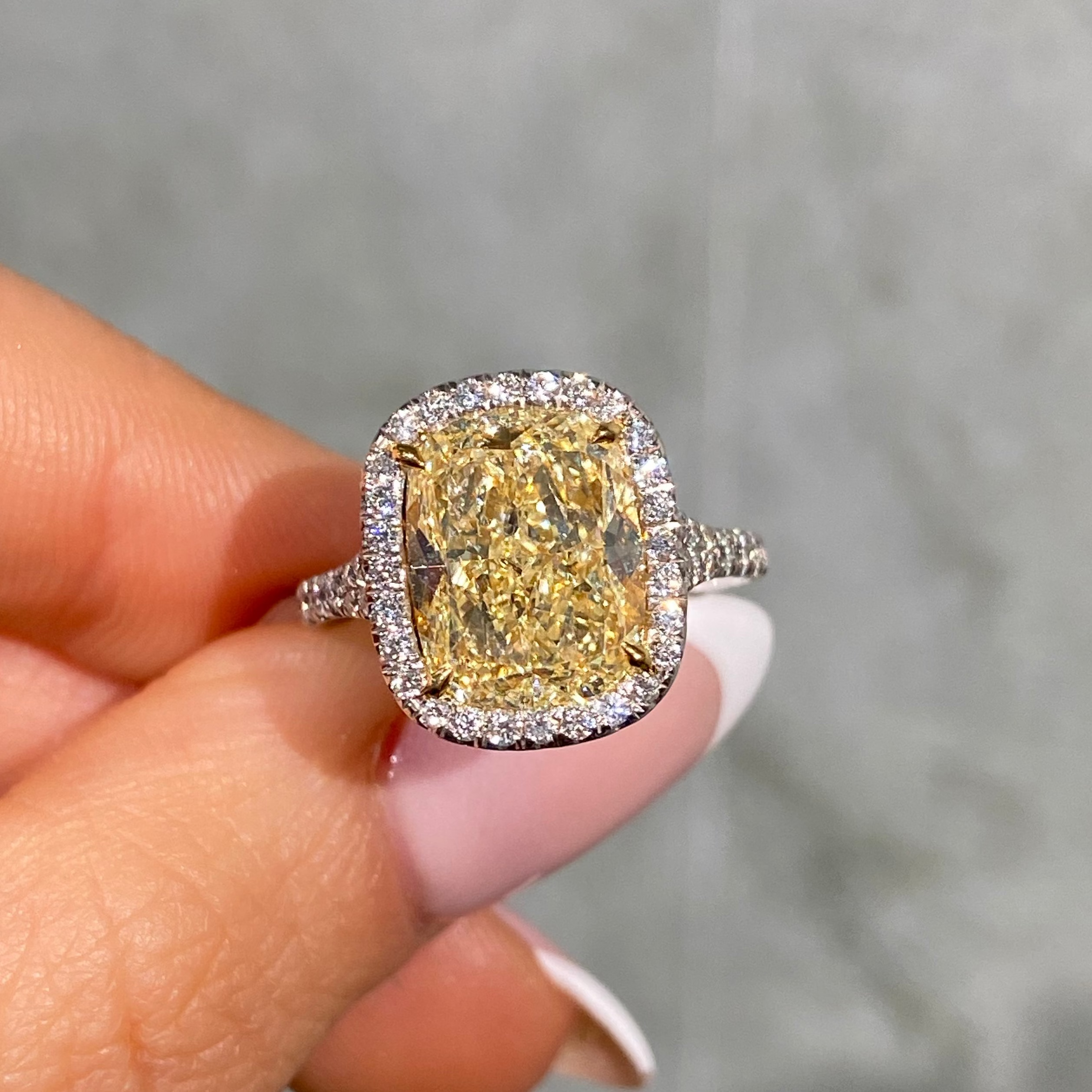 4.7ct Light Yellow Cushion Diamond Halo Engagement Ring
