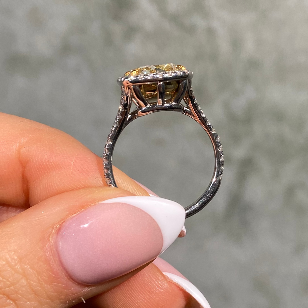 4.7ct Light Yellow Cushion diamond engagement ring by Rare Colors by Namdar, New York City