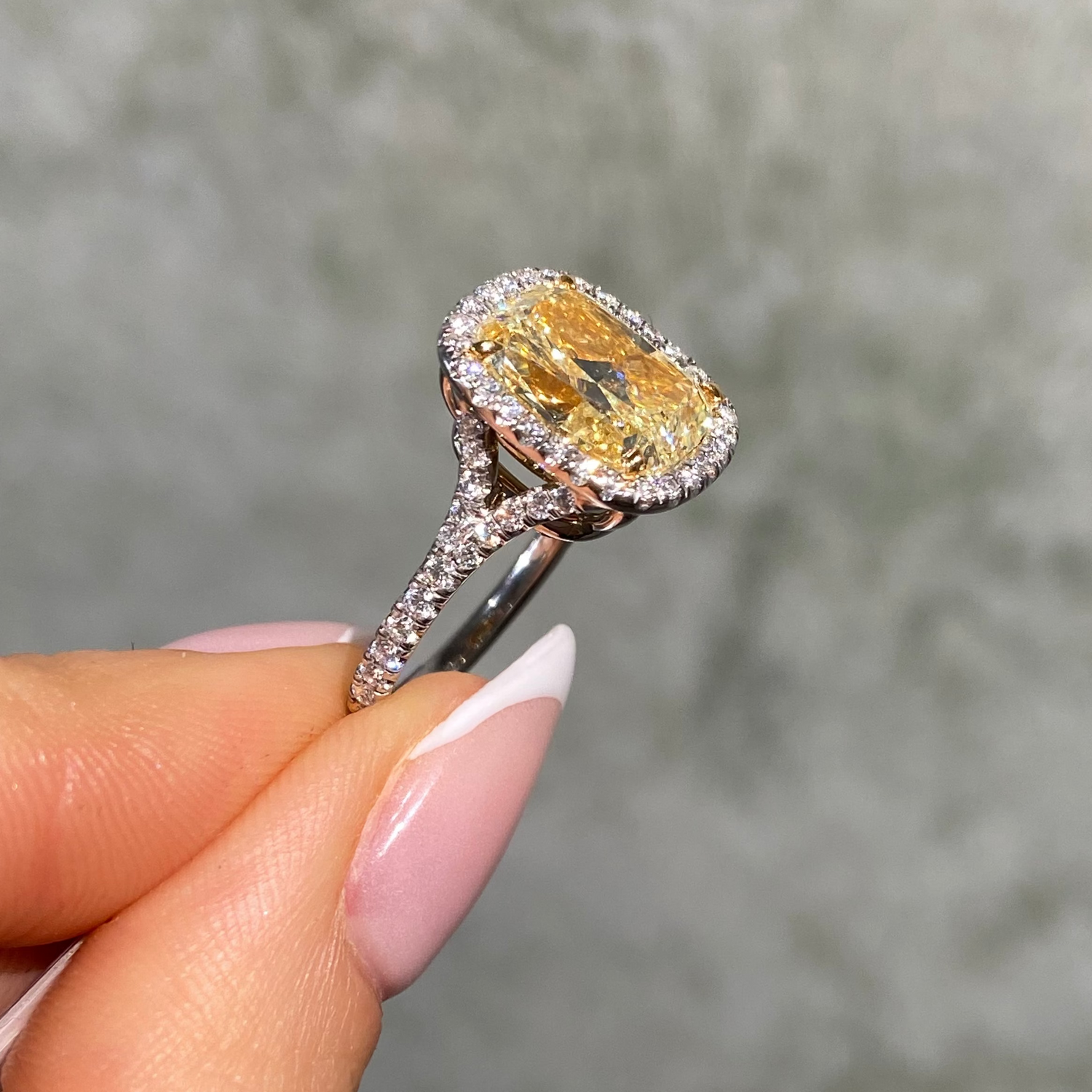 Rare Colors by Namdar 4.7ct Light Yellow Cushion diamond engagement ring, New York City