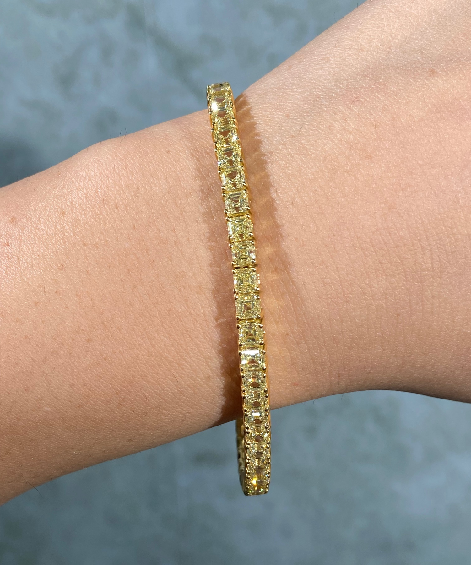 17ct Fancy Yellow Asscher diamond bracelet, handcrafted by Rare Colors by Namdar