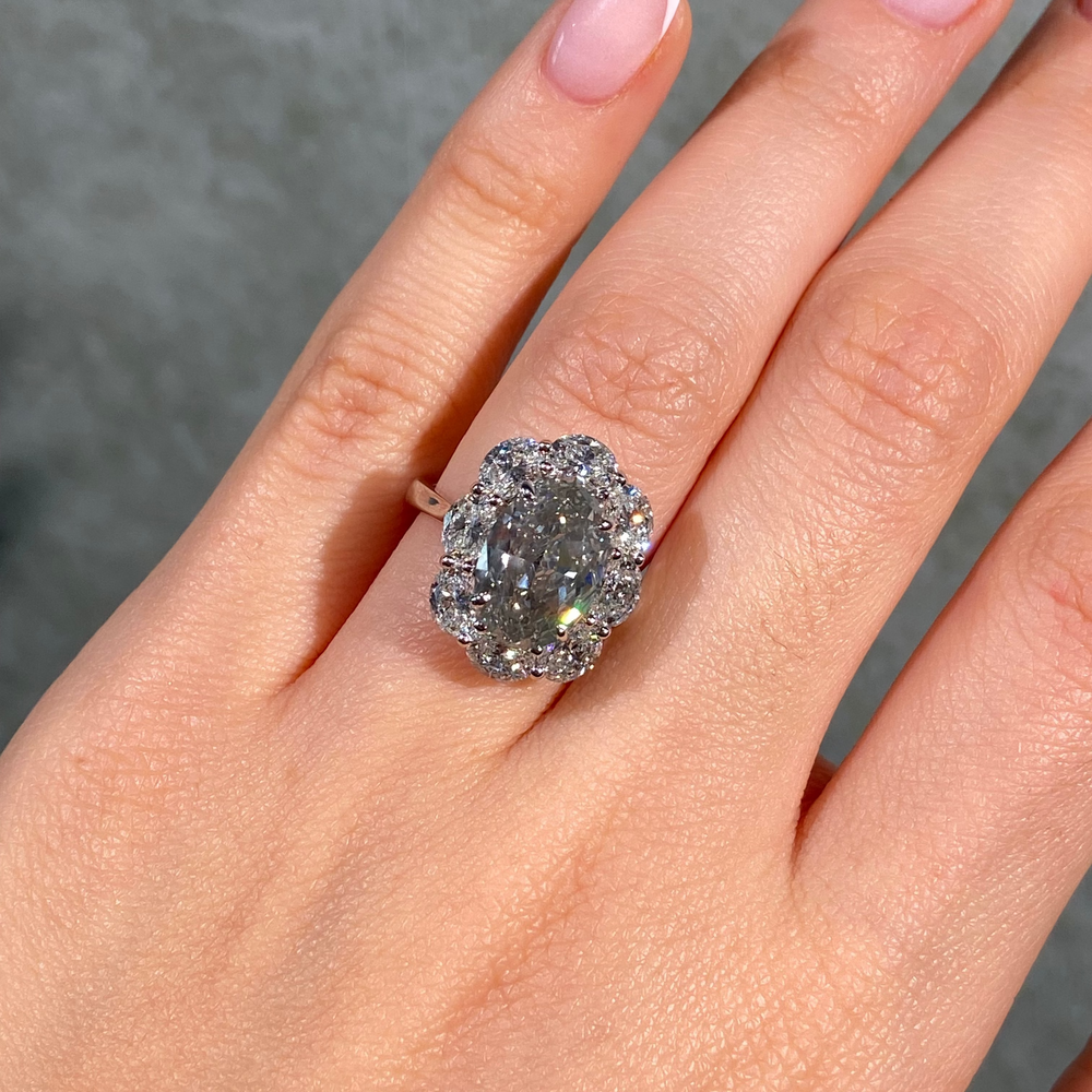 4 Carat Fancy Gray Oval Diamond Halo Engagement Ring