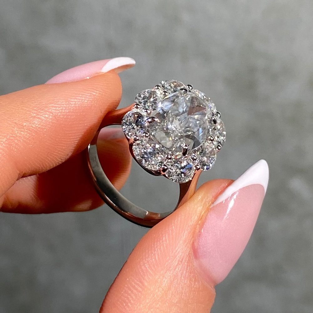 4 Carat Fancy Gray Oval Diamond Halo Engagement Ring
