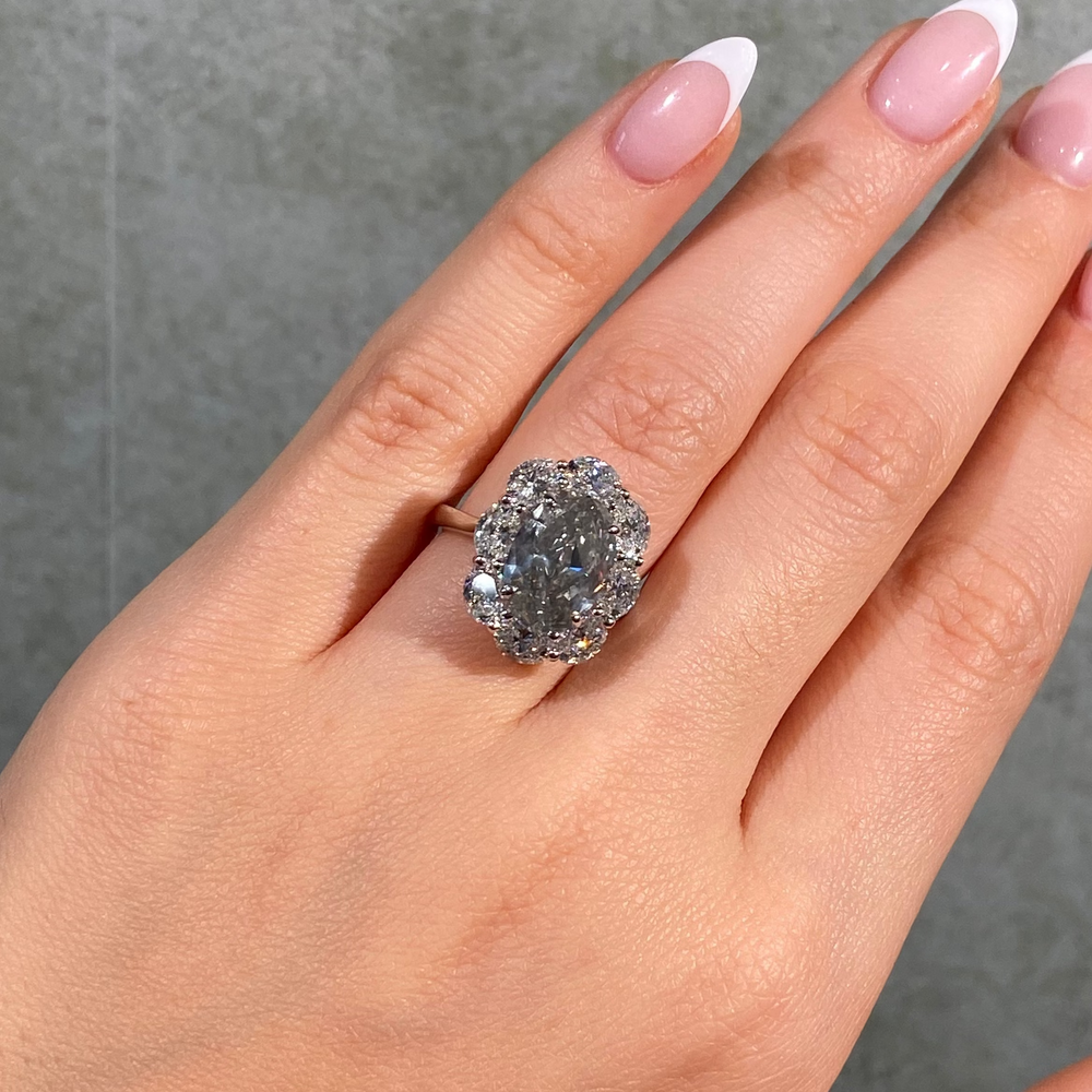4 Carat Fancy Gray Oval Diamond Halo Engagement Ring