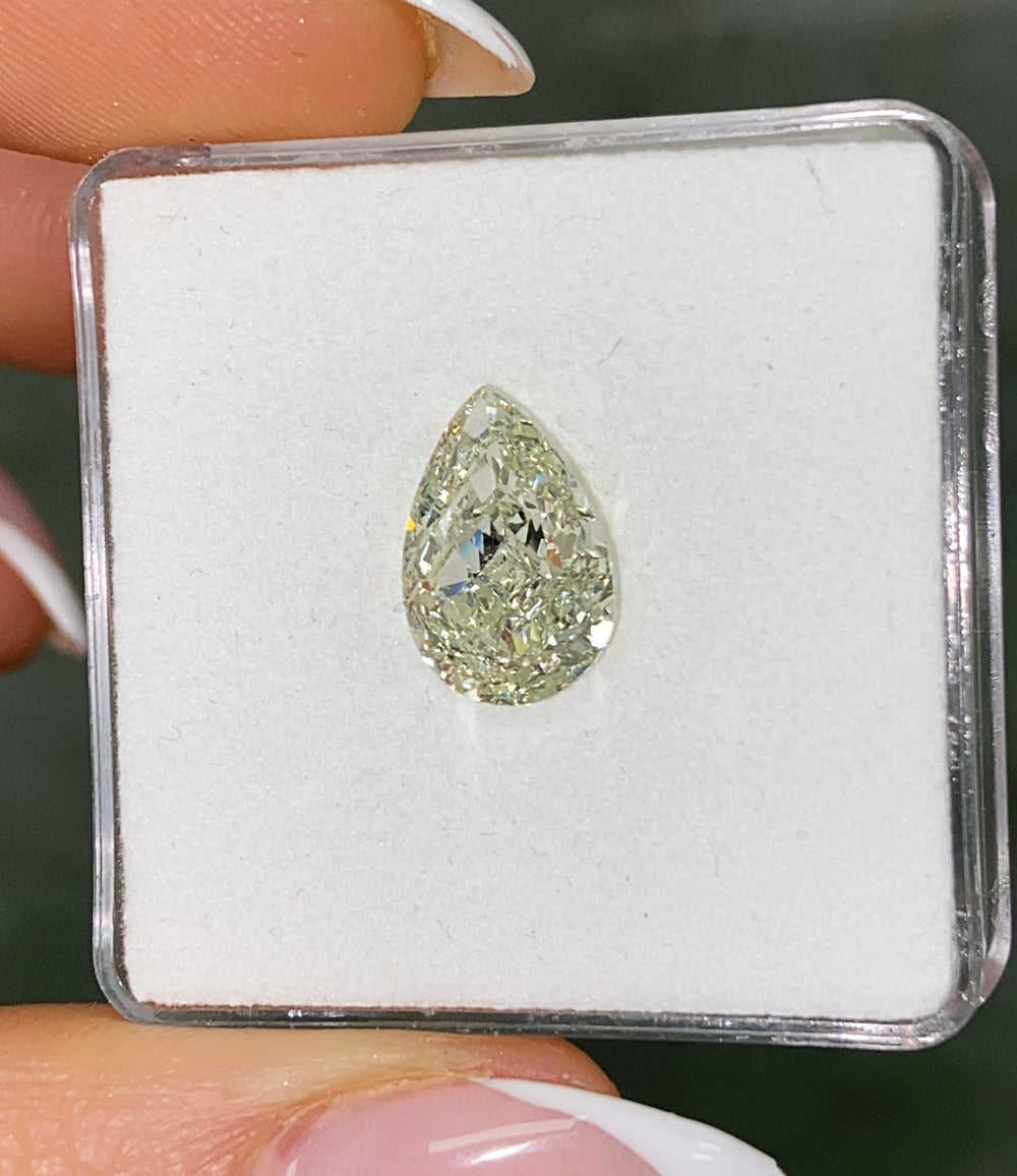 3.79ct Fancy Light Grayish Yellowish Green Pear loose stone — color diamond specialists Rare Colors by Namdar