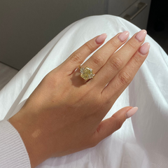 6.03ct Light Yellow Elongated Radiant Diamond Three Stone Ring