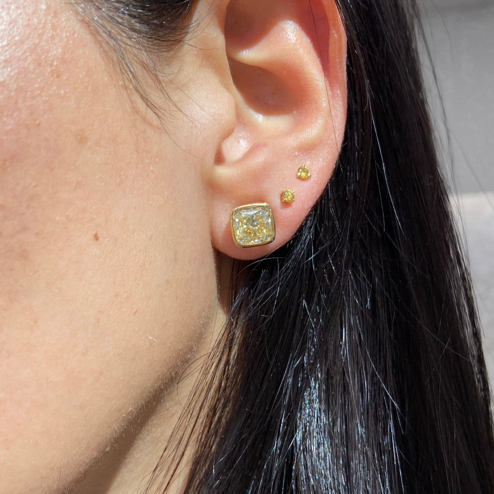 Fancy Yellow Cushion Diamond Bezel Studs