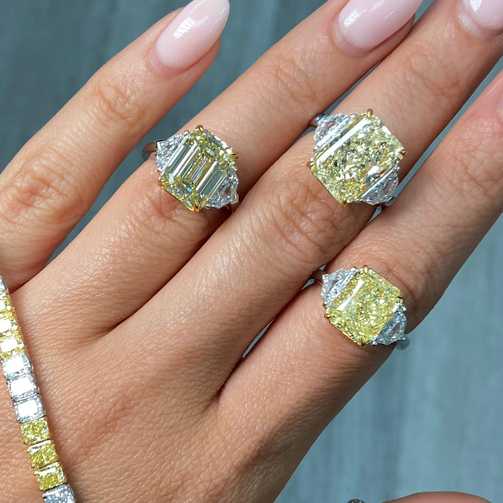 5ct Yellow Emerald diamond engagement ring, handcrafted by Rare Colors by Namdar