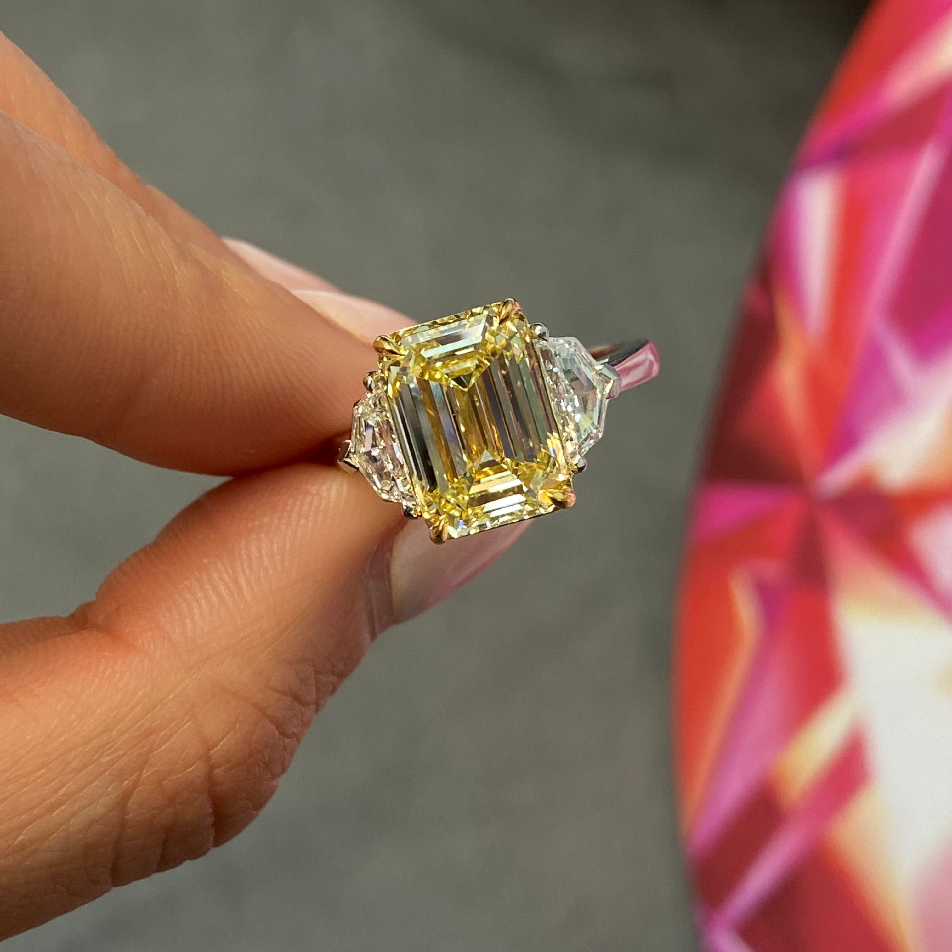 5 Carat Yellow Emerald Diamond Engagement Ring