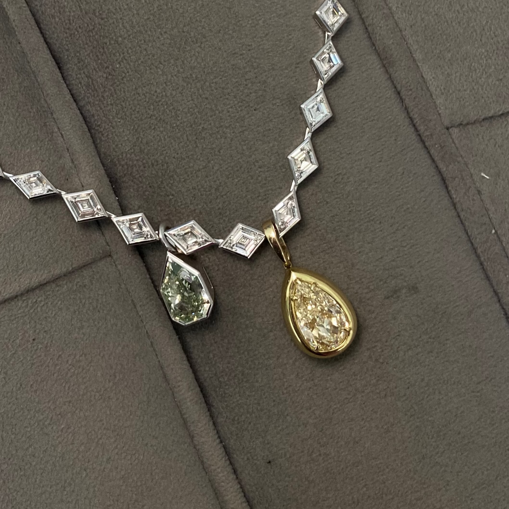 Rare Colors by Namdar 5.5ct Yellow Pear diamond pendant, New York City