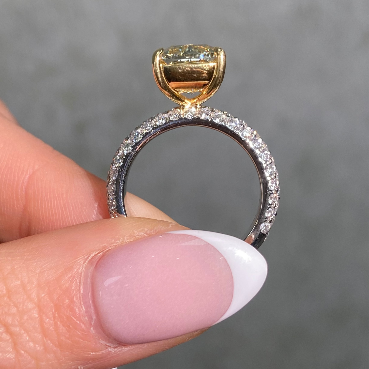 4ct Fancy Light Yellow Cushion Diamond Pave Solitaire Engagement Ring