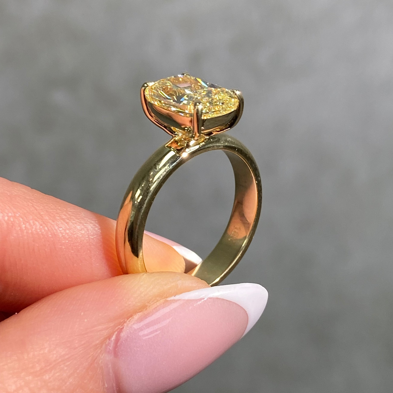 3 Carat Fancy Light Yellow Elongated Cushion Diamond Solitaire Engagement Ring