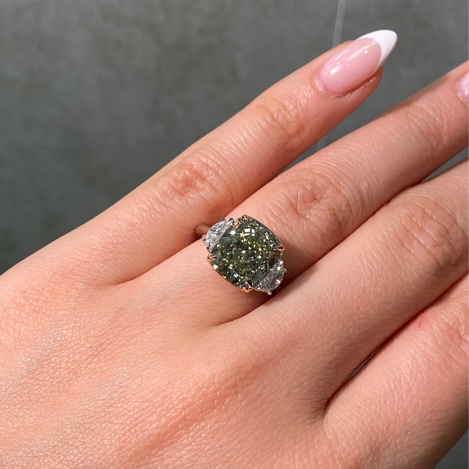 6.08ct Fancy Yellow-Green Cushion Diamond Engagement Ring