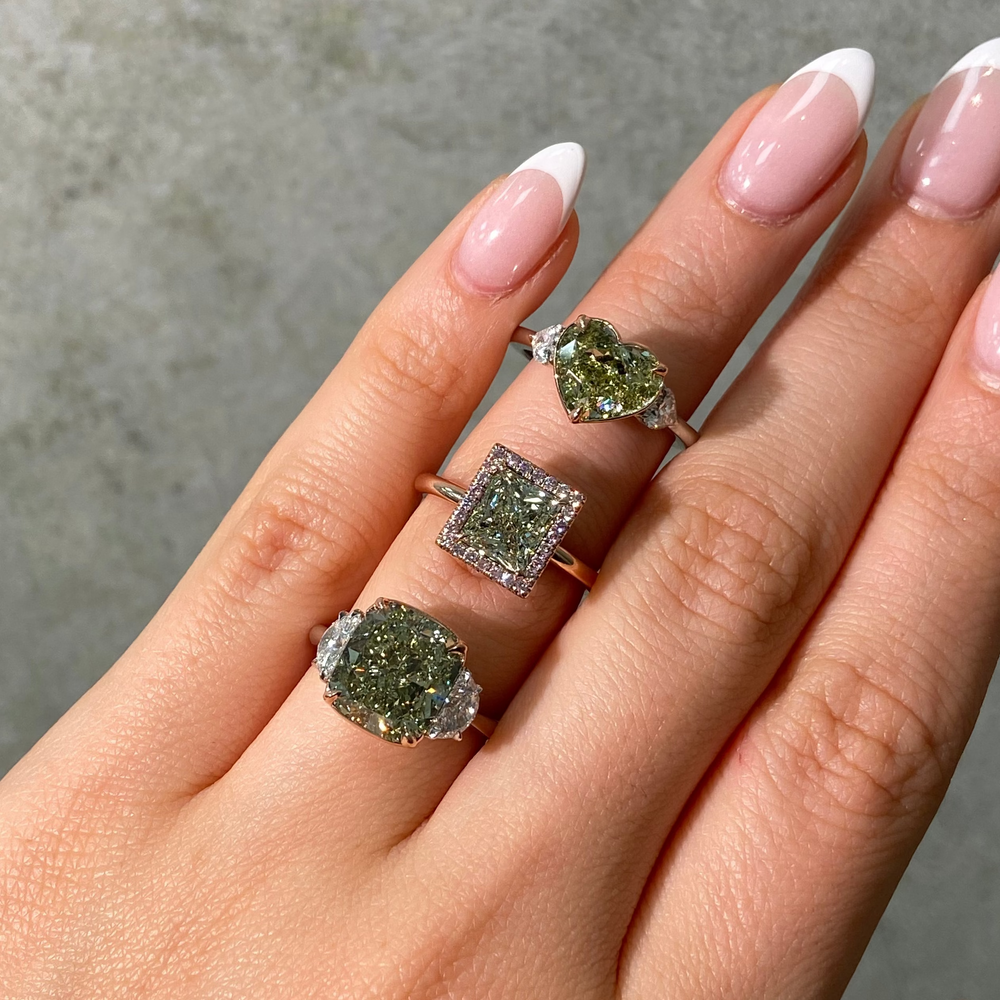 6.08ct Fancy Yellow-Green Cushion Diamond Engagement Ring